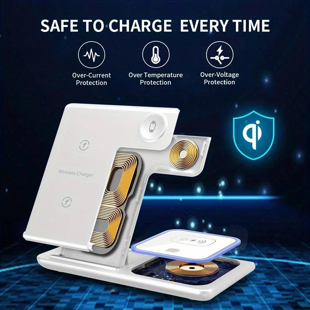 3 In 1 Wireless Charger Foldable LED Light Phone Stand For iPhone 16 15 14 13 12  Watch10-2 AirPods Fast Charging Station