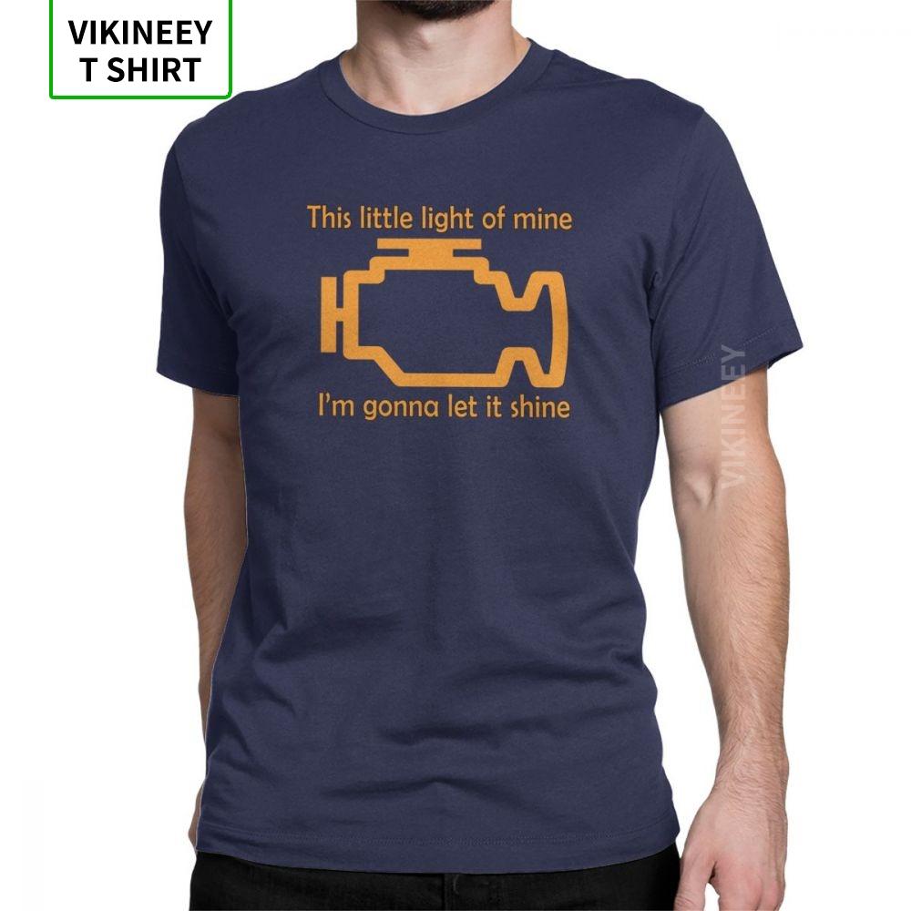 Check Engine Let It Shine Mechanic Mens T Shirt Car Fix Engineer Vintage Tees Short Sleeve TShirts Cotton Printed Clothes
