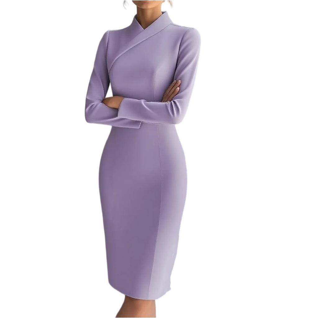 Women's Fashionable  Solid-Colour Long-Sleeved Turtleneck Slim-Fit Pencil Dress
