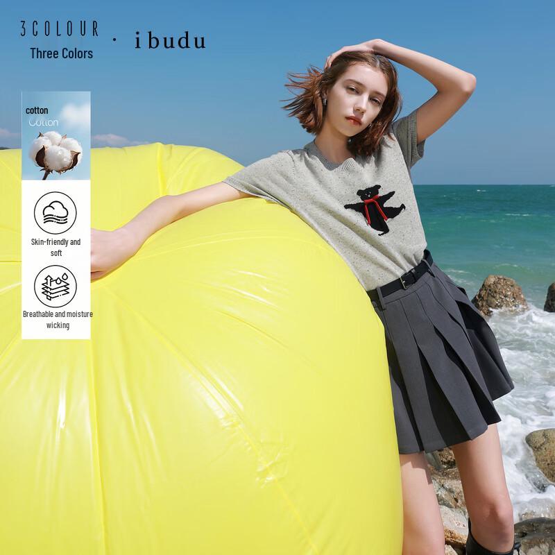 Sancai Women s Round Neck Short Sleeve Jacquard Knit Top L