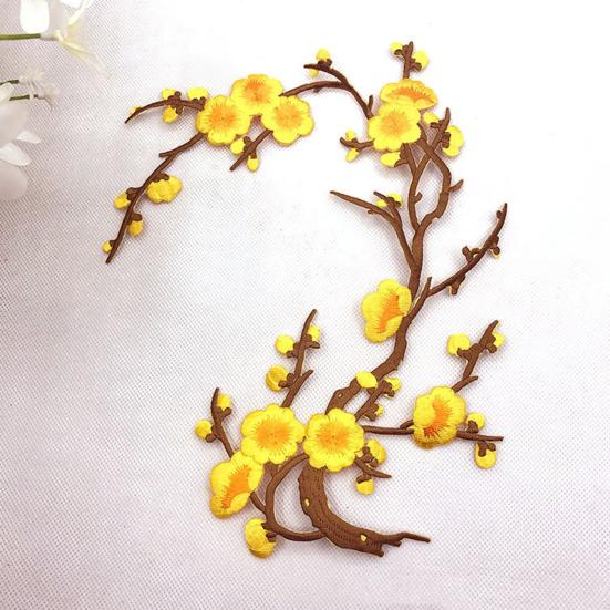 Cherry Blossom Iron Patch Iron-on Blossom Plum Applique Patch Embroidered Floral Patch for Jeans Garment Jackets Backpacks Clothes DIY Crafts