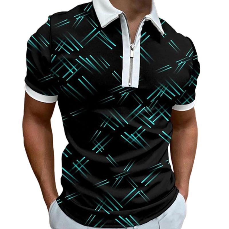 Neformální tričko s klopou Móda pro mladé pánské tričko Tričko s krátkým rukávem Tričko s krátkým rukávem Pánské tričko s 3D potiskem se zlatým pruhem