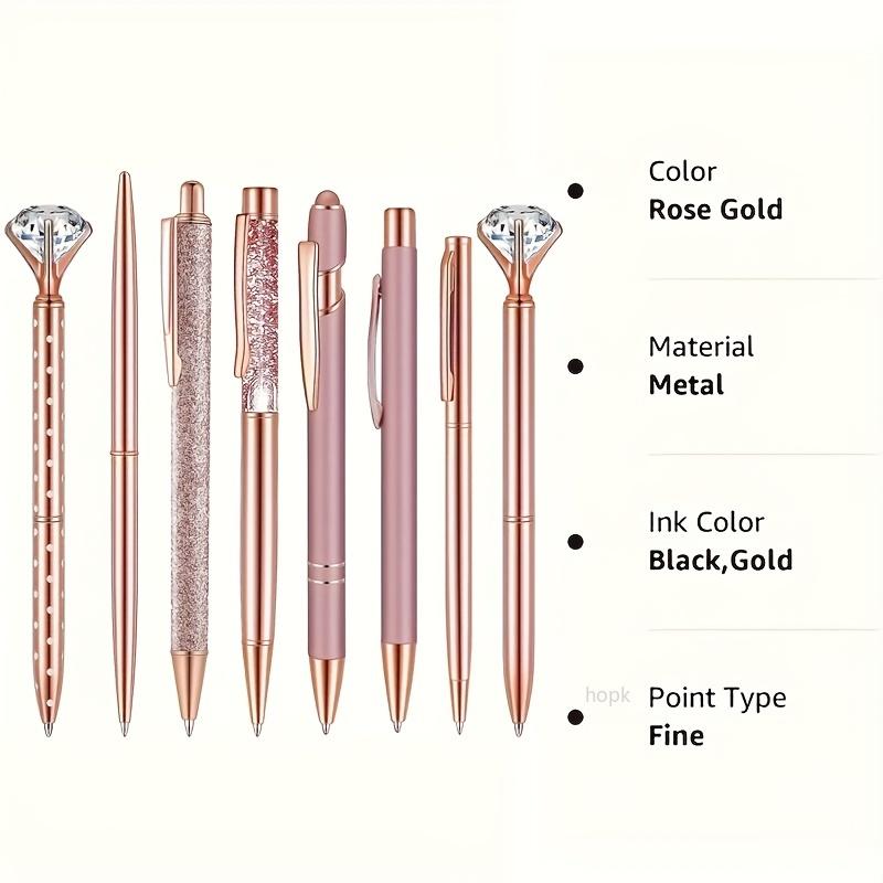 8pcs Rose Golden Ballpoint Pen Set - Stylish Metal Pens with Crystal Accents - Perfect for Students, Office, Gifts, Luxury Pen