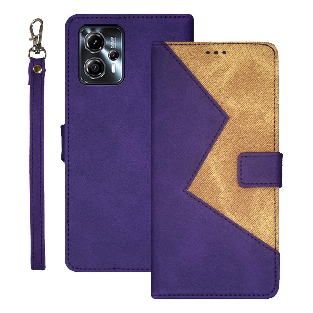 

IDEWEI For Motorola Moto G23 4G/G13 4G PU Leather Cover Wrist Strap Color Splicing Phone Case with Card Slots Purple