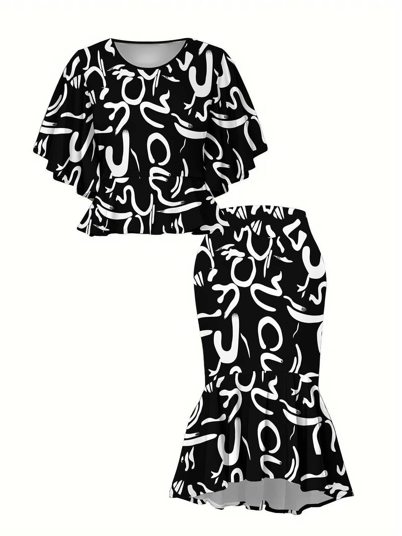 

Классический тотемный женский принт, напечатанный на 3D-принтере, Модный большого размера, Элегантный, Универсальный для всех сезонов. Футболка, Юбка и Комплект, Модный Стиль 1XL чёрный