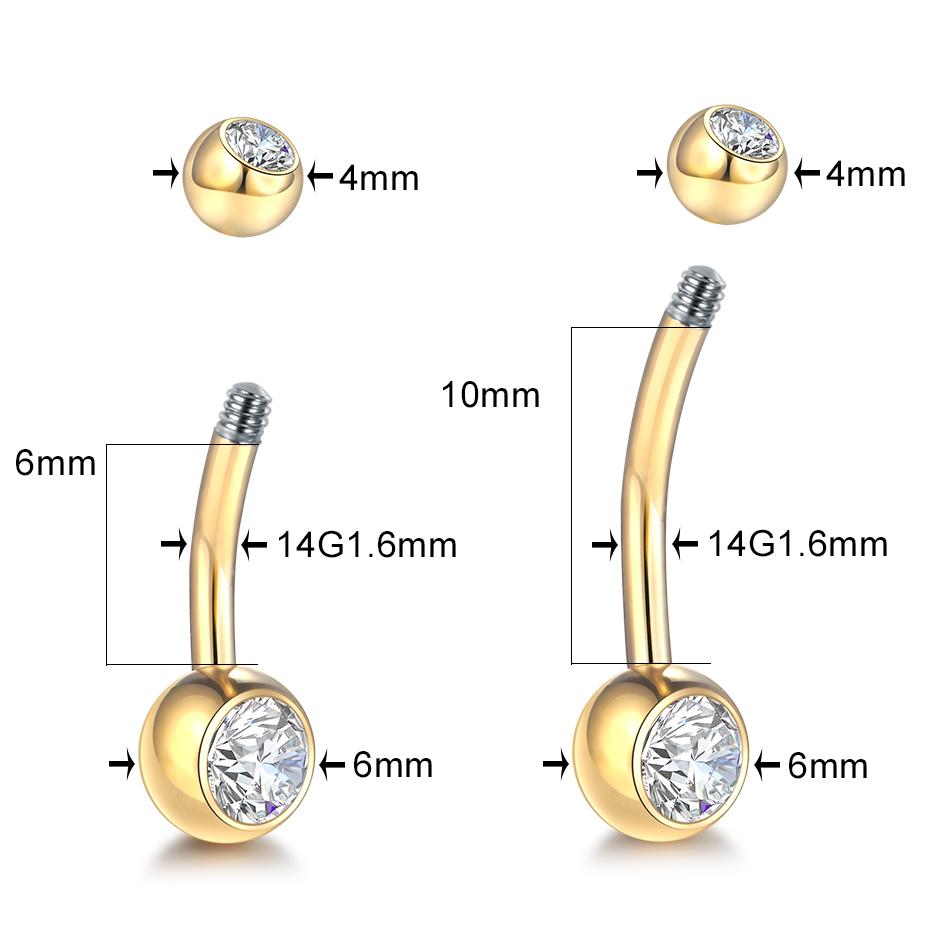 1 PZ Titanio G23 14G Oro Anelli Ombelico Piercing Ombelico Piercing Ombelico Gemma CZ 6/8/10/12mm Barra Piercing Ombelico Gioielli Sexy