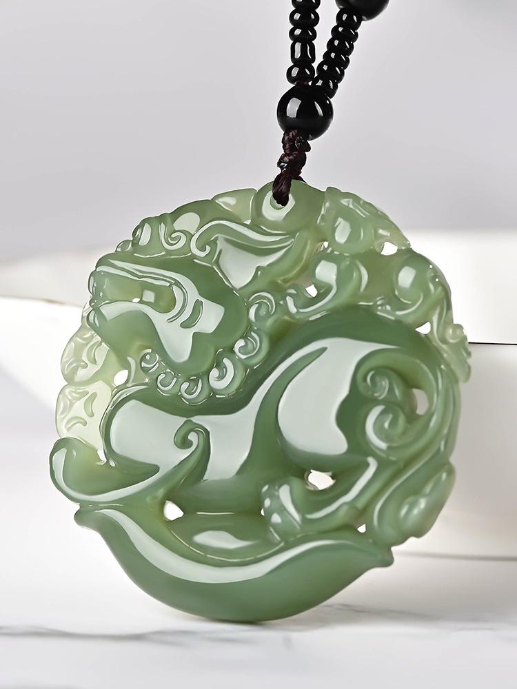 Unisex Clear Water Hetian Jade Pixiu Pendant, Double-Sided Carving with Certificate