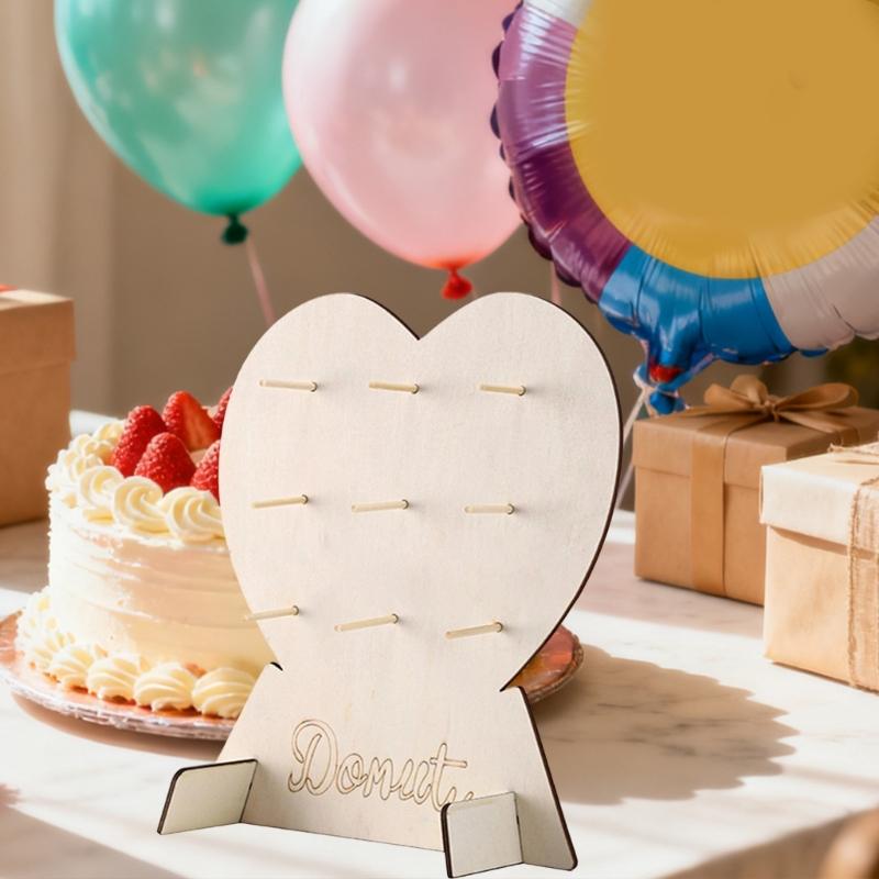 2Pcs Heart Shaped Cake Display Rack Wooden Cake Dessert Holder Stand for Kids Birthday Baby Shower Wedding Decoration