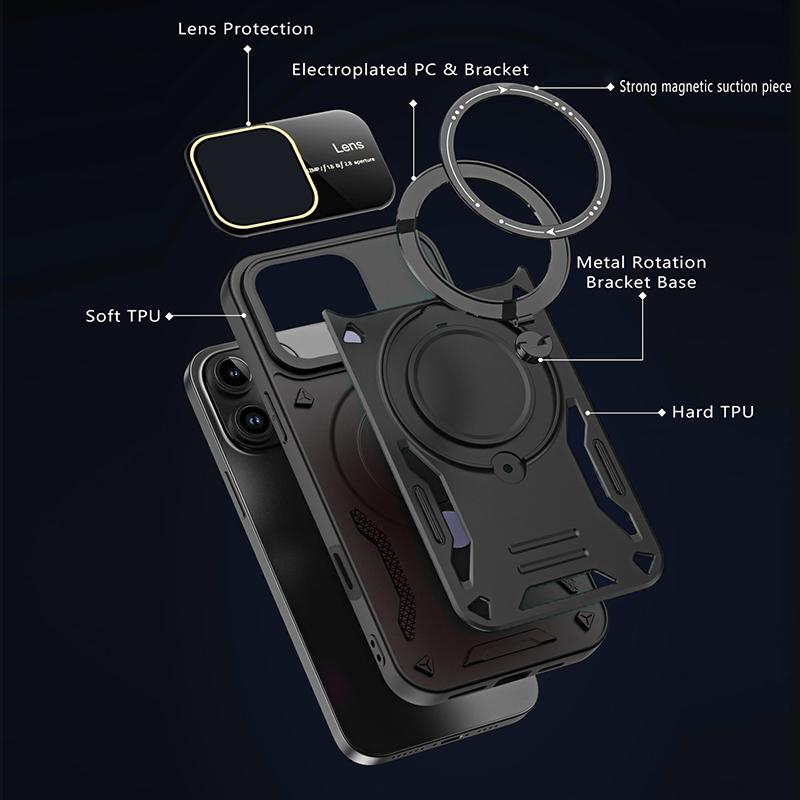 Pro iPhone 16 Luxusní magnetické pouzdra se stojánkem Pro iPhone 16 Pro Max Pancéřové Nárazuvzdorné Měkké Nárazníky Tvrdý Kryt proti pádu Capa 16 Plus