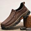 Autumn/Winter Men's Slip-on Leather Loafers: Thick-Sole, Wear-Resistant, Lightweight Casual Shoes.