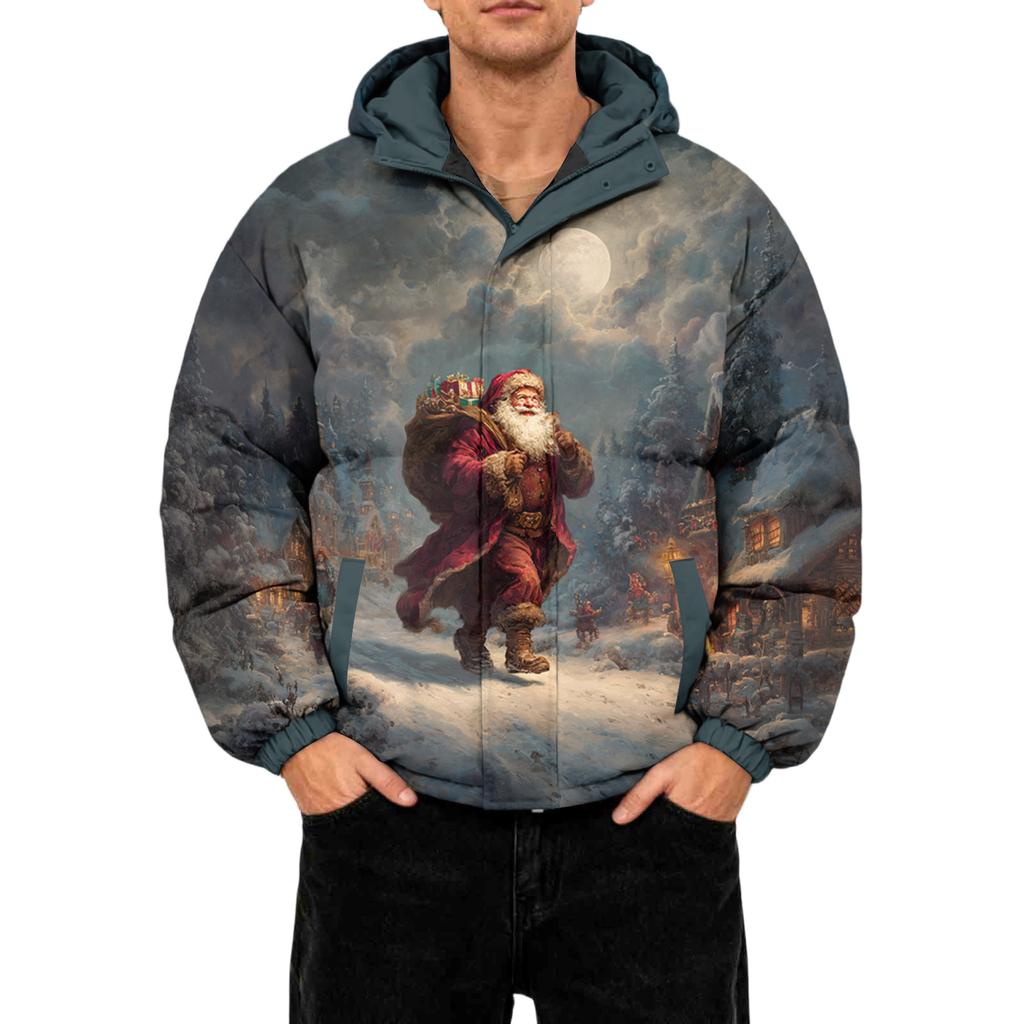 Men's Oversized Casual Down Jacket With Long Sleeves And Hood