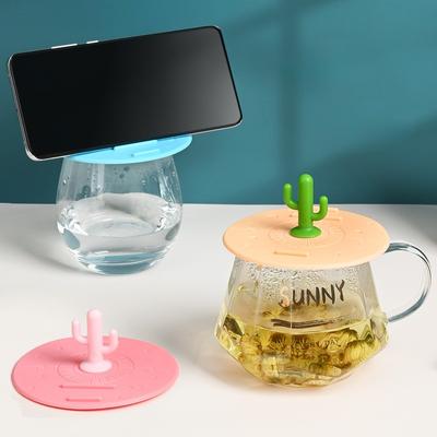 2PCS Multifunction Silicone Cup Lid Phone Holder Cup Covers Anti-Dust Airtight Coffee Mug Cover Universal Ceramic Glass Cup Lid