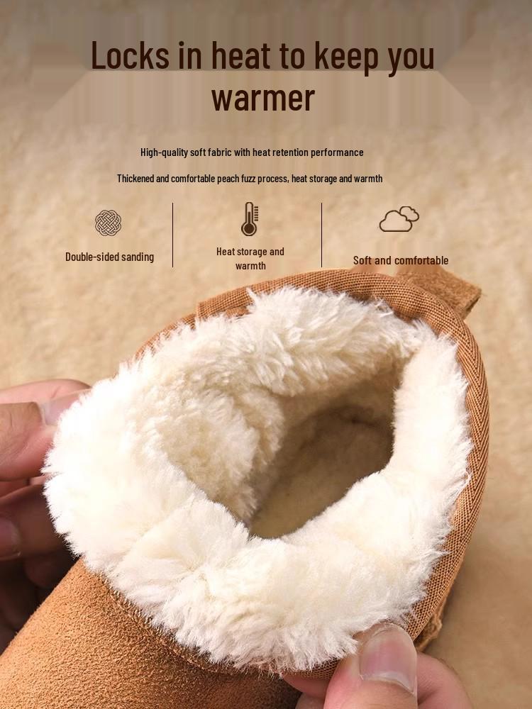 Sangpo 2025 Unisex Winter Snow Boots: Warm Leather & Fur, Plush Lined, Thickened Cotton for Men & Women