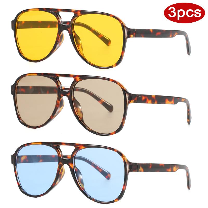 Protective Glasses 3pcs Trend Double Bridge Pilot Women Square Sunglasses Large Frame Outdoor Driving Shades Sun Glasses UV400