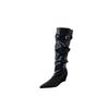 2025 Autumn and Winter New European and American Pointed Toe Wedge Temperament French Fashion Pleated Thin Stacking Boots Boots