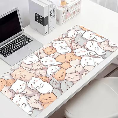 Cute Cartoon Cat Mouse Pad Large Computer Office Game Table Mat Rubber Anti-slip Stitched Edge Keyboard Mats 90x40 XXL Desk Pads