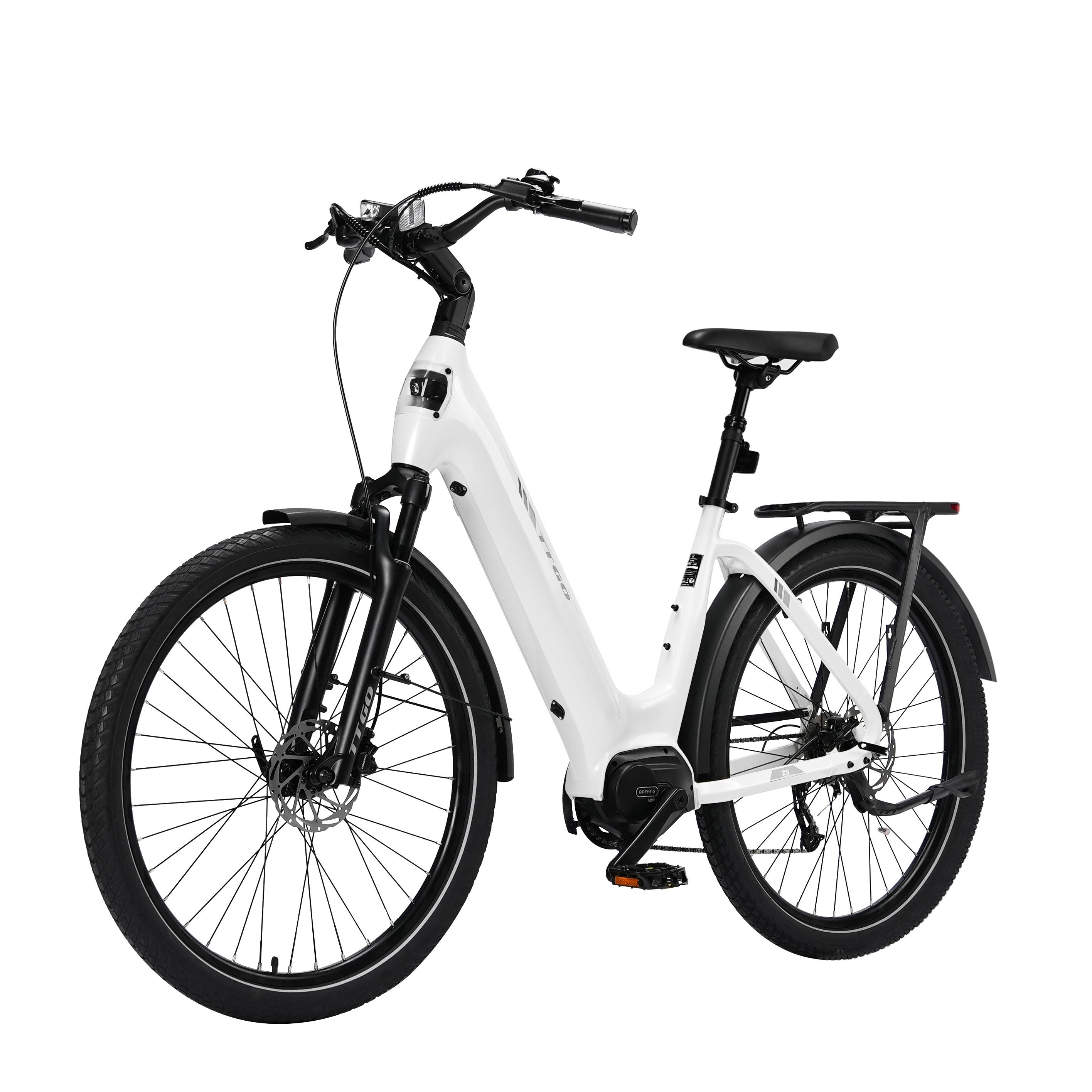 TTGO Z5 Elektrisches Fahrrad 36V 18Ah Akku 25 km/h Geschwindigkeit 110–130 km Reichweite 125 kg Maximale Tragfähigkeit weiß