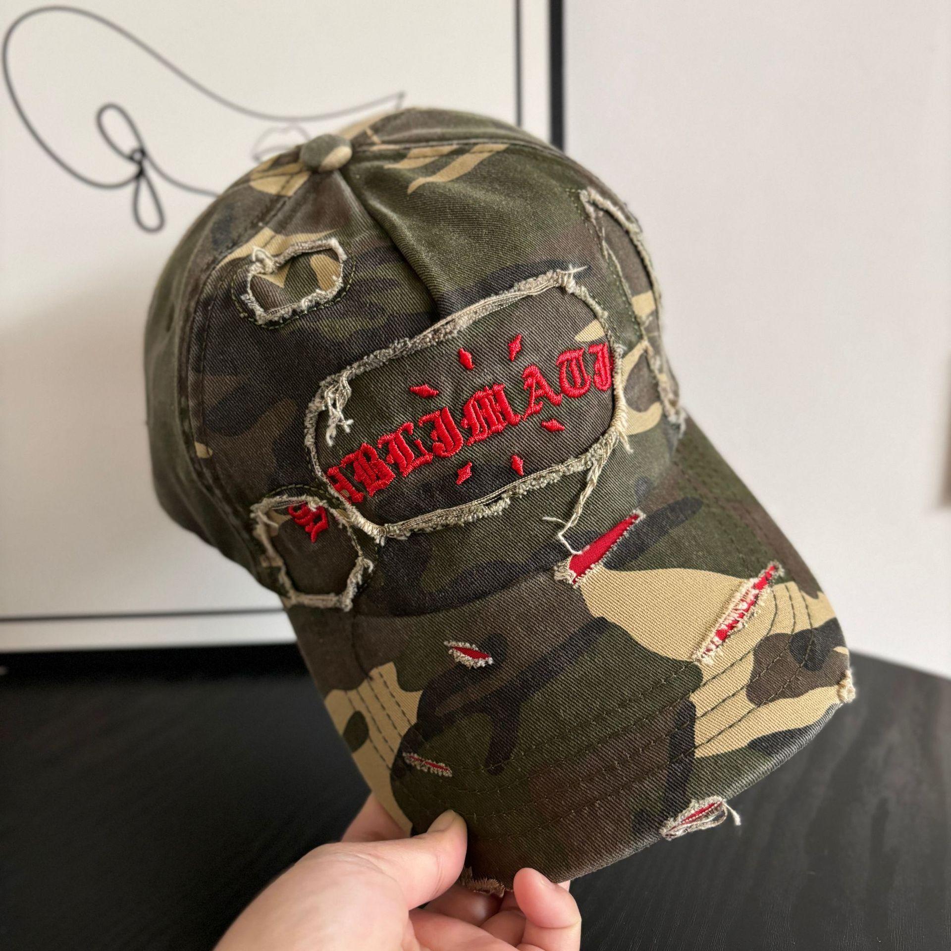 

Retro camouflage pattern baseball cap for women, old and worn street tide brand, deep top cap, showing a small tide M（56-58cm） армія зелений колір
