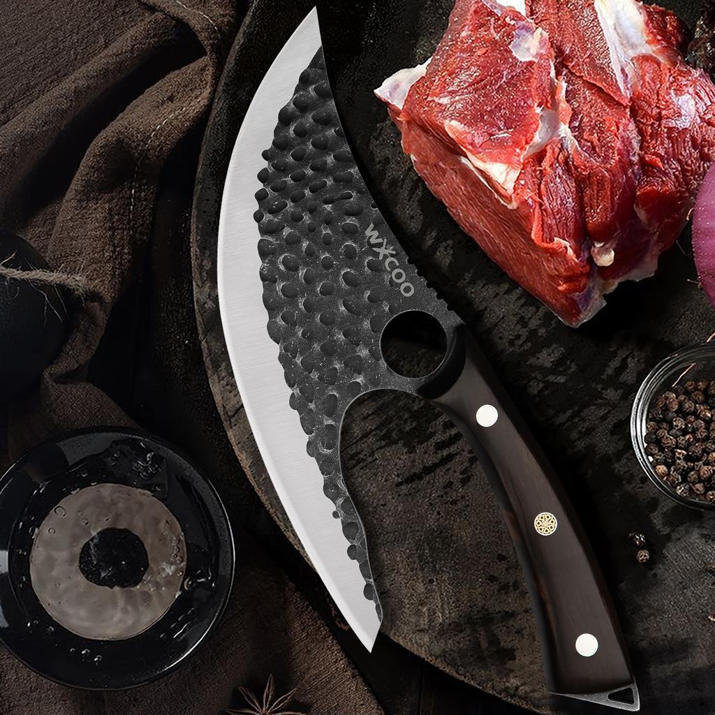 WXCOO Cutting Board Made of High Quality Acacia Wood On Both Sides Stainless Steel Chef Knife Meat Cleaver Kitchen Scissors