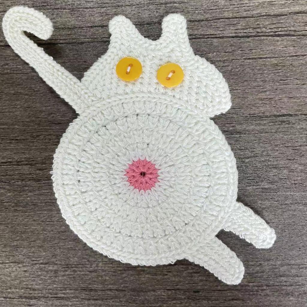 Cat Butt Coasters, Funny Knitted Coaster Set with Paws, Humorous Cat Themed Mug Mats for Coffee Table, Unique Gift for Cat Lovers