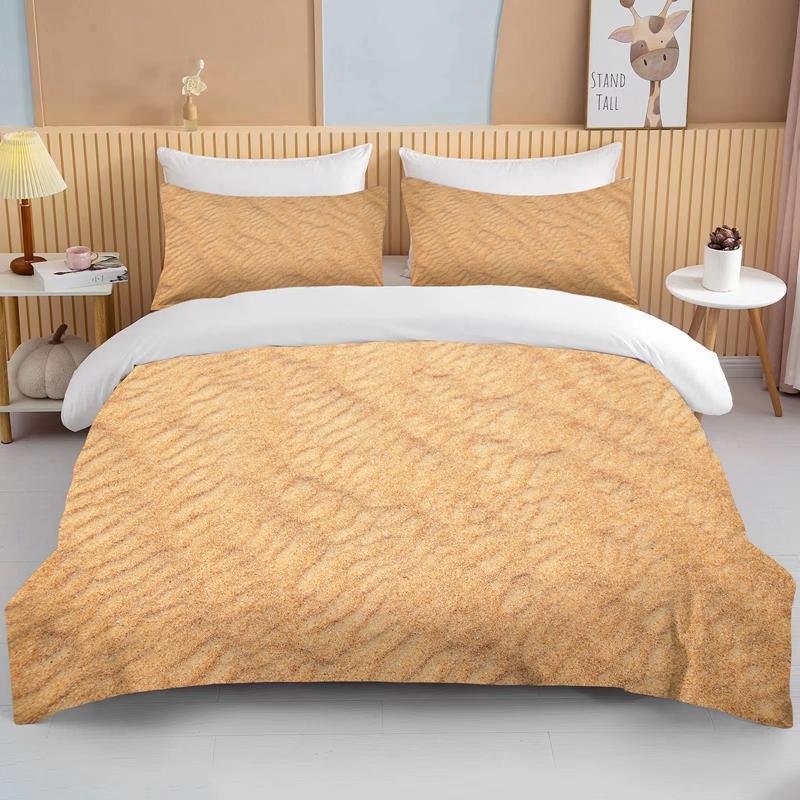 Natur Sand 3D-effekt Sängkläder Set King Size Dubbelsäng Mikrofiber Eller Polyester Påslakan Set Täcke Sängkläder Set