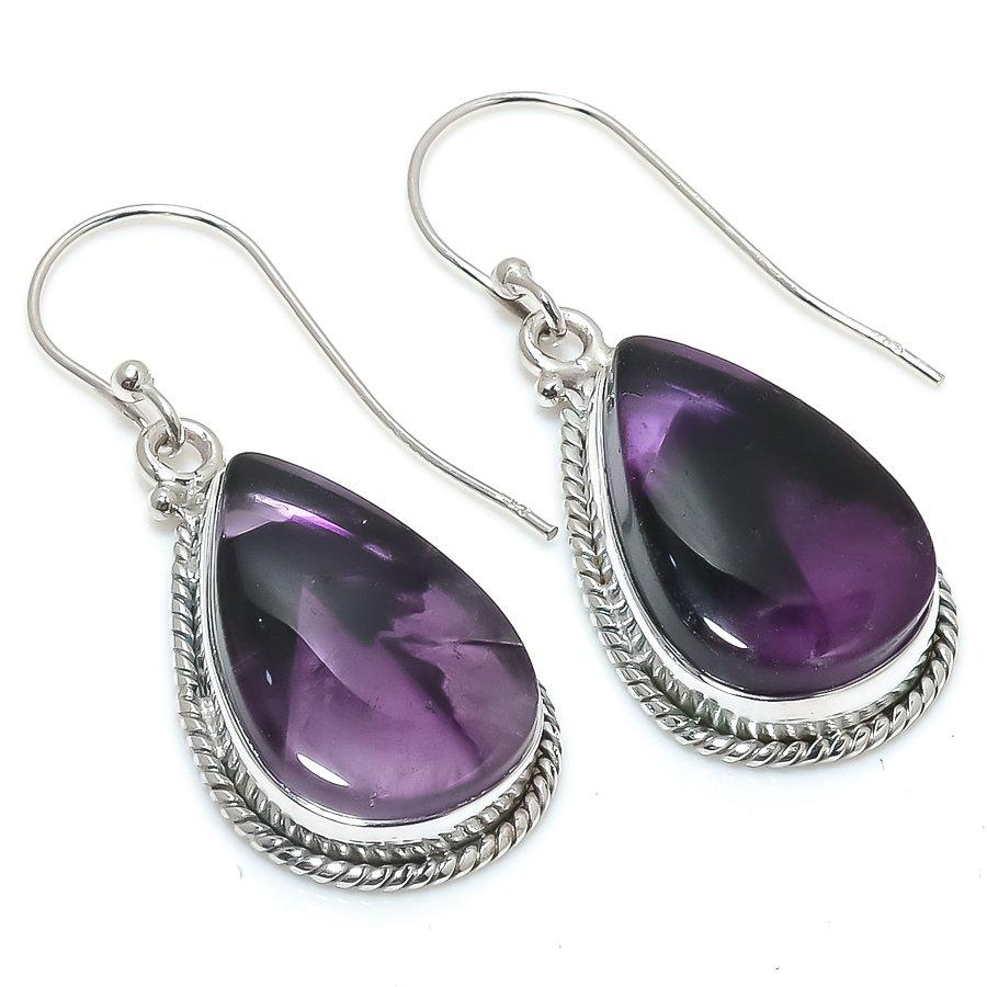 Natural Brazilian Amethyst Gemstone 925 Solid Sterling Silver Earring 1.50" t2O22