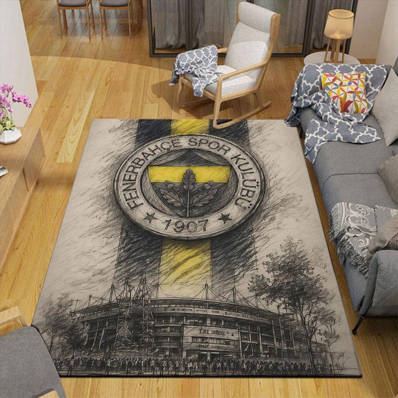 Tappeto Stampato in Flanella Fenerbahce SK, Decorazione Divano per Soggiorno e Camera da Letto, Tappetino da Pavimento in Flanella Antiscivolo per Sala Giochi