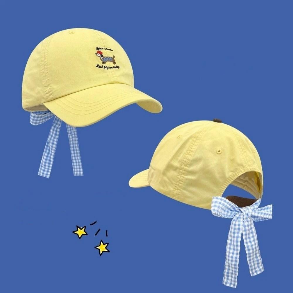 New Breathable Baseball Cap Embroidered Dog Sun Protection Duckbill Hat Korean Style Bow Tie Sun Hat Spring/Summer Caps