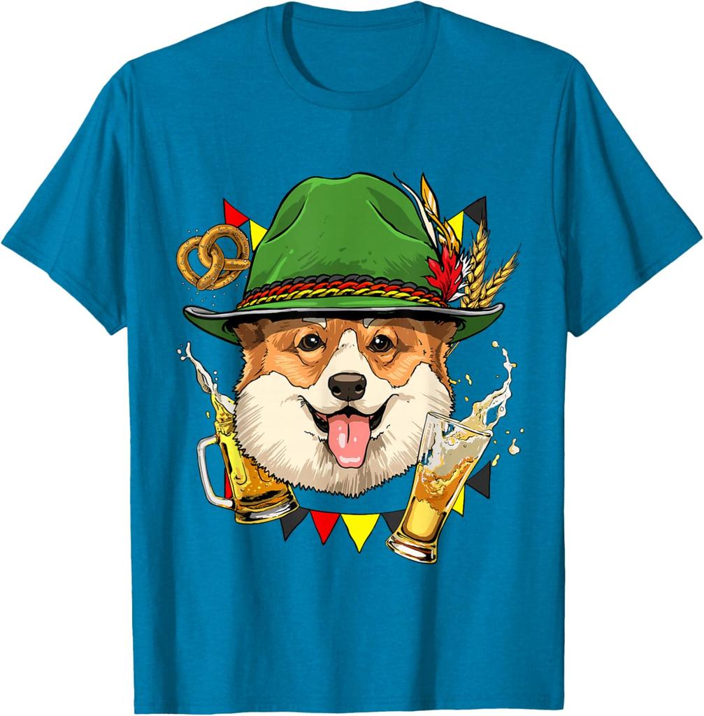 Oktoberfest Corgi Beer Graphic Tee Men's Breathable Cotton T-Shirt Festival