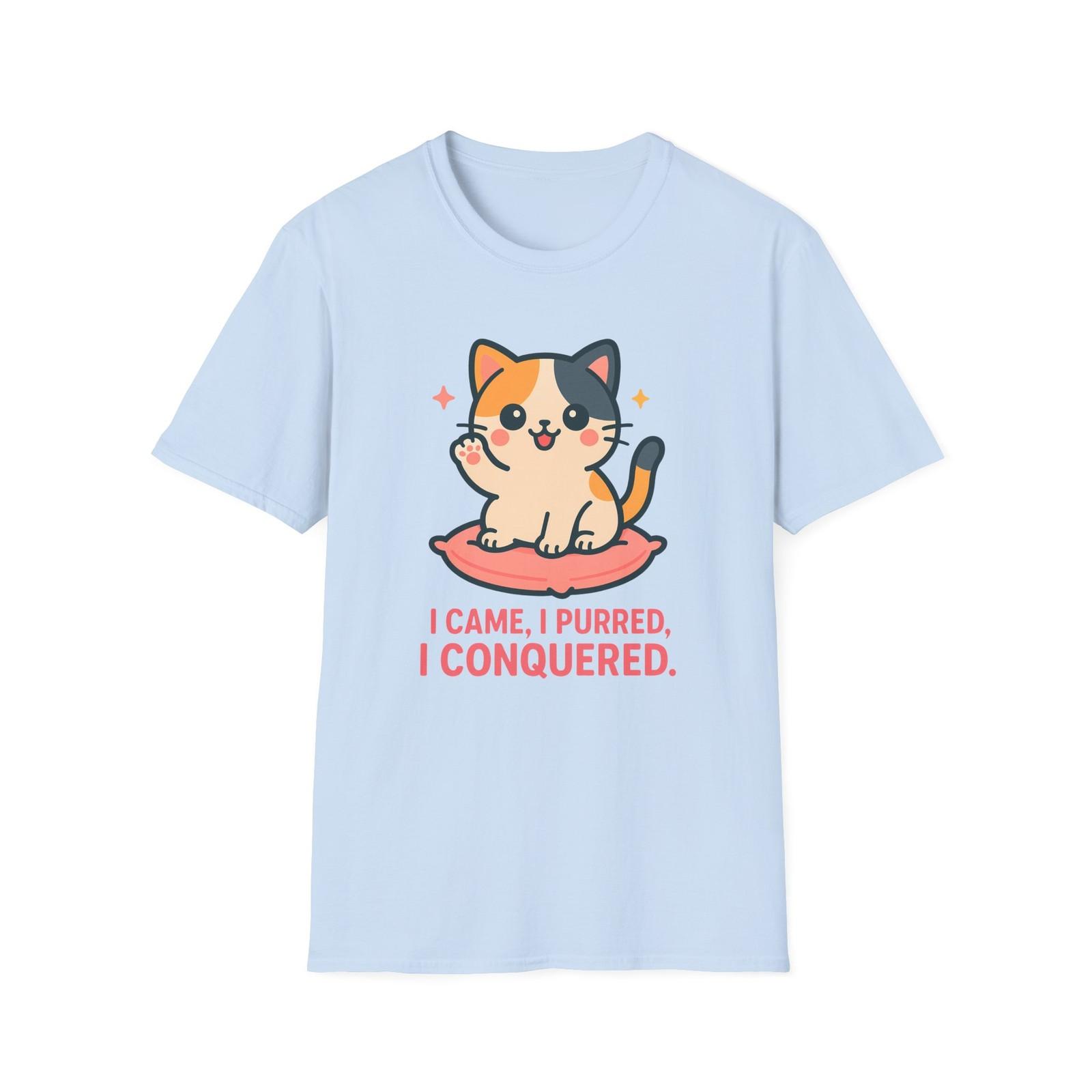 Unisex Softstyle T-Shirt Mens Womens Tees Top Calico Kitten Funny I Came I Purred I Conquered Cat Tee L