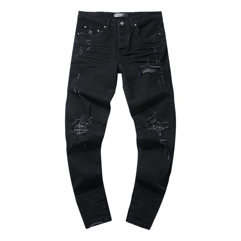 Moda Americana High Street Buco & Patch Trendy Retro Pantaloni Denim Dritti ami