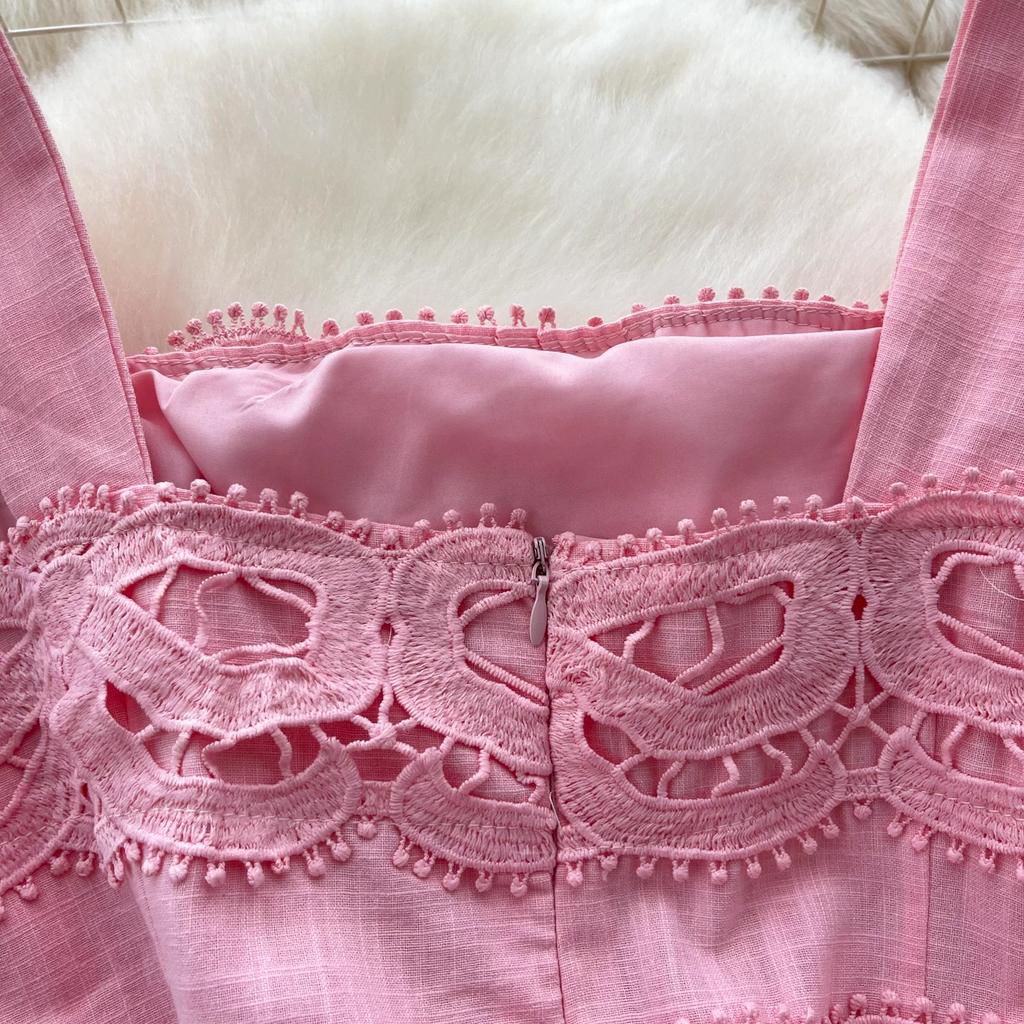 Runway Elegant Formal Luxury Evening Dresses Women Summer Embroidery Lace Short Dress Female Hollow Out Crochet Short Dress