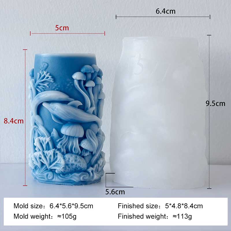 

3D Sea Wave Relief Pillar Silicone Candle Mold Jellyfish Starfish Cylinder Aroma Candle Plaster Mold Candle Making Supplies
