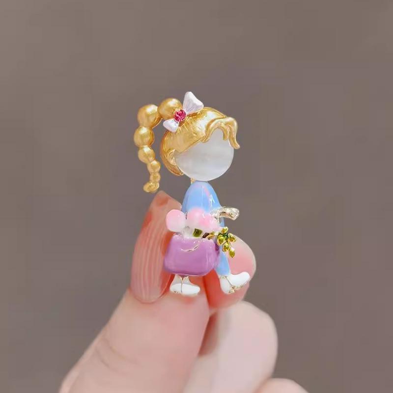 

Милая мультяшная брошь «Идущая девушка с капающим маслом», Модная и универсальная булавка для костюма, Дизайнерский и нишевый аксессуар-корсет