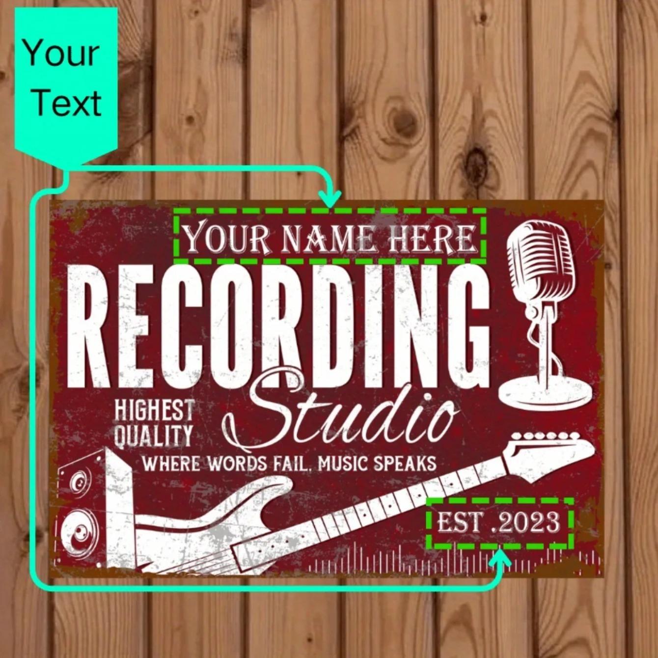 

Vintage Style Metal Sign Custom Name Music Studio Decor красный