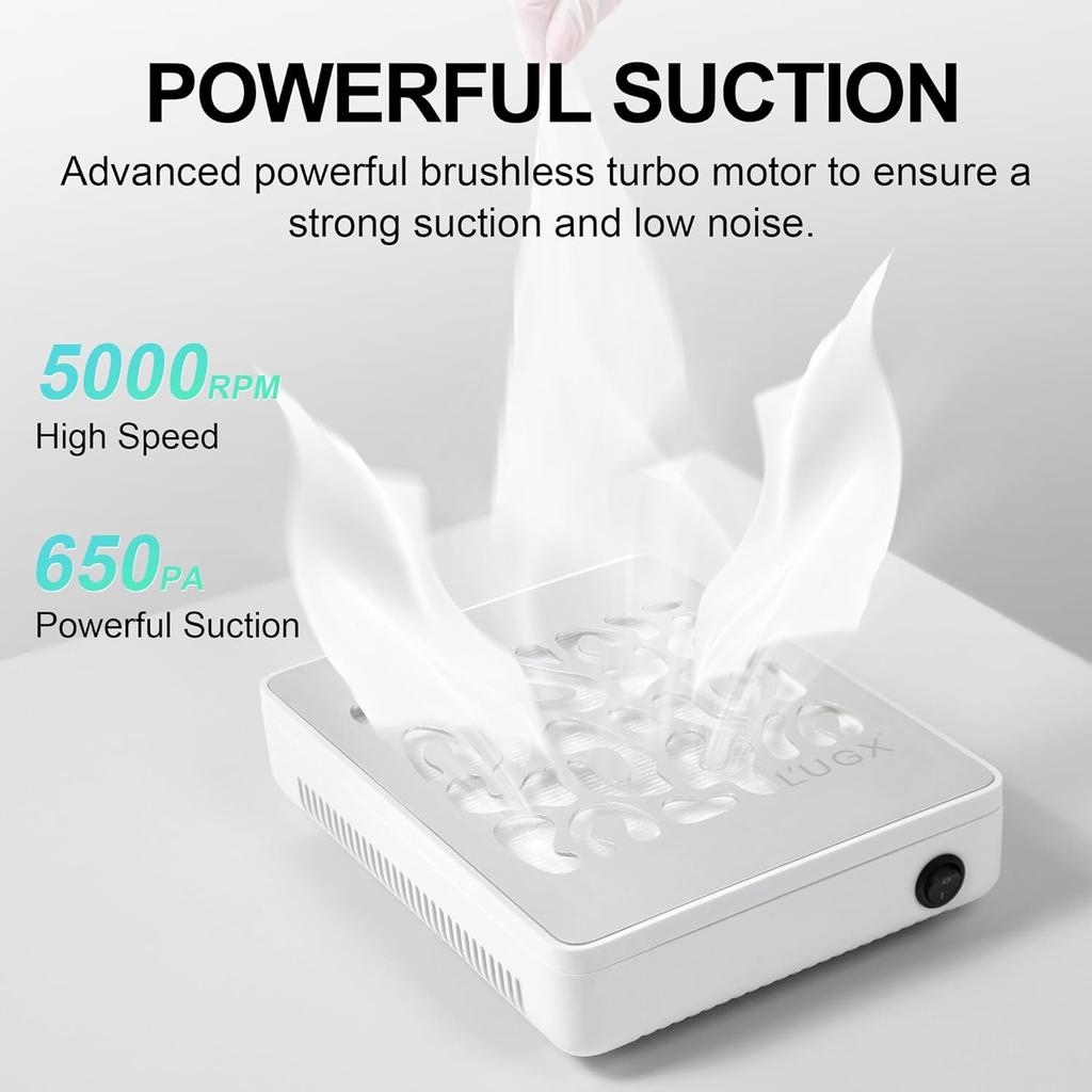 L'UGX Nail Dust Collector, Professional Dust Collector Nail Tech, Powerful Dust Suction Machine Manicure Pedicure Tool for Acrylic Nail Polishing,