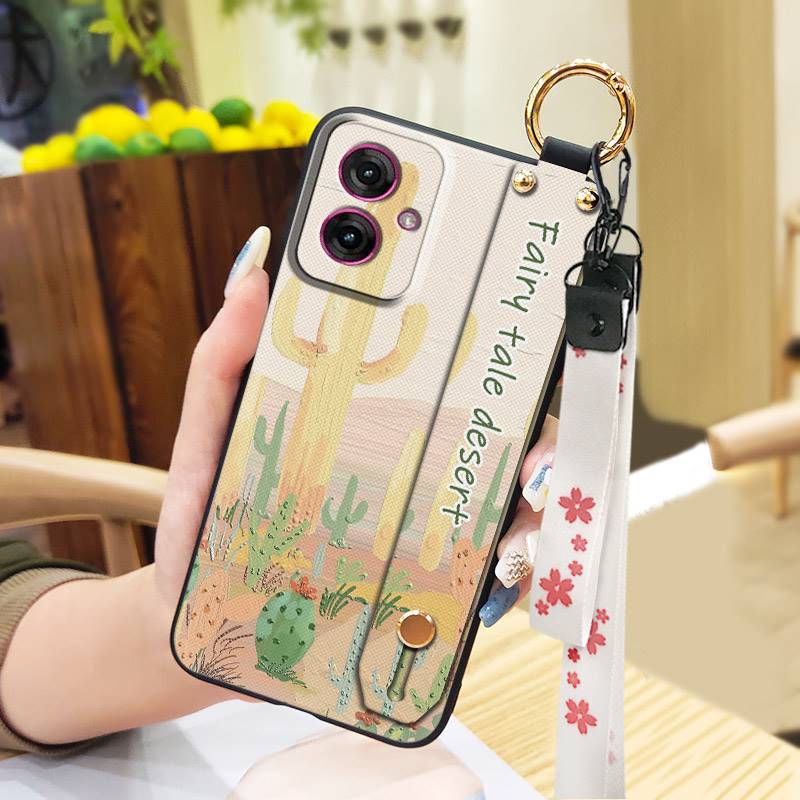 Soft case Wrist Strap Phone Case For MOTO G55 5G Oil Painting Flower Phone Holder Anti-dust Shockproof Lanyard Kickstand