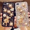 Glitter Rhinestone Phone Case compatible with For iPhone 17 16 15 14 13 12 11 Pro Max Air mini 16e 8 7 Plus X XS XR Crystal Floral Bear Design Cover