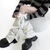 Women's Slouchy Leg Warmers with Side Split Buttons Solid Color Fleece Lined Drawstring Leg Covers Footless Long Socks