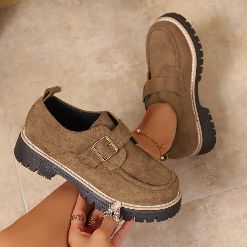 

Туфли-одинарки на толстой подошве и платформе с крупной пряжкой, женские, в стиле ретро, ленивые кеды, wish 43 светло-коричневого