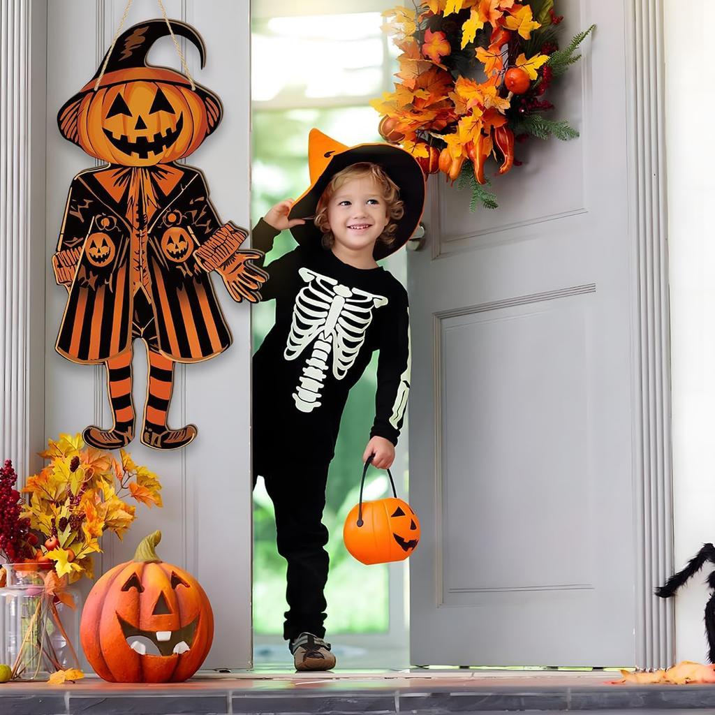 Vintage Halloween Decorative Door Sign 23.6 Inch Retro Halloween Party Wall Door Hanging Horror Pumpkin Style Sign