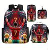 3-Piece CR7 Soccer Star Pattern Backpack Set – Large-Capacity Casual Backpack with Matching Clutch & Tote Bag, Perfect for Daily