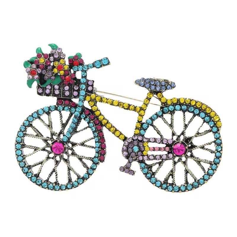Creatieve Fiets Broche voor Dames Heren Mode Strass Bloemenmand Broches Spelden Sieraden Accessoires Feest Cadeaus 2025