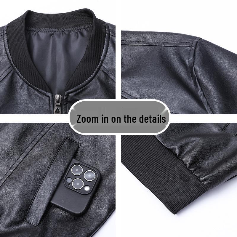 Men's Trendy PU Leather Jacket: Baseball Collar, Plus Size, Autumn/Winter, Dad Style