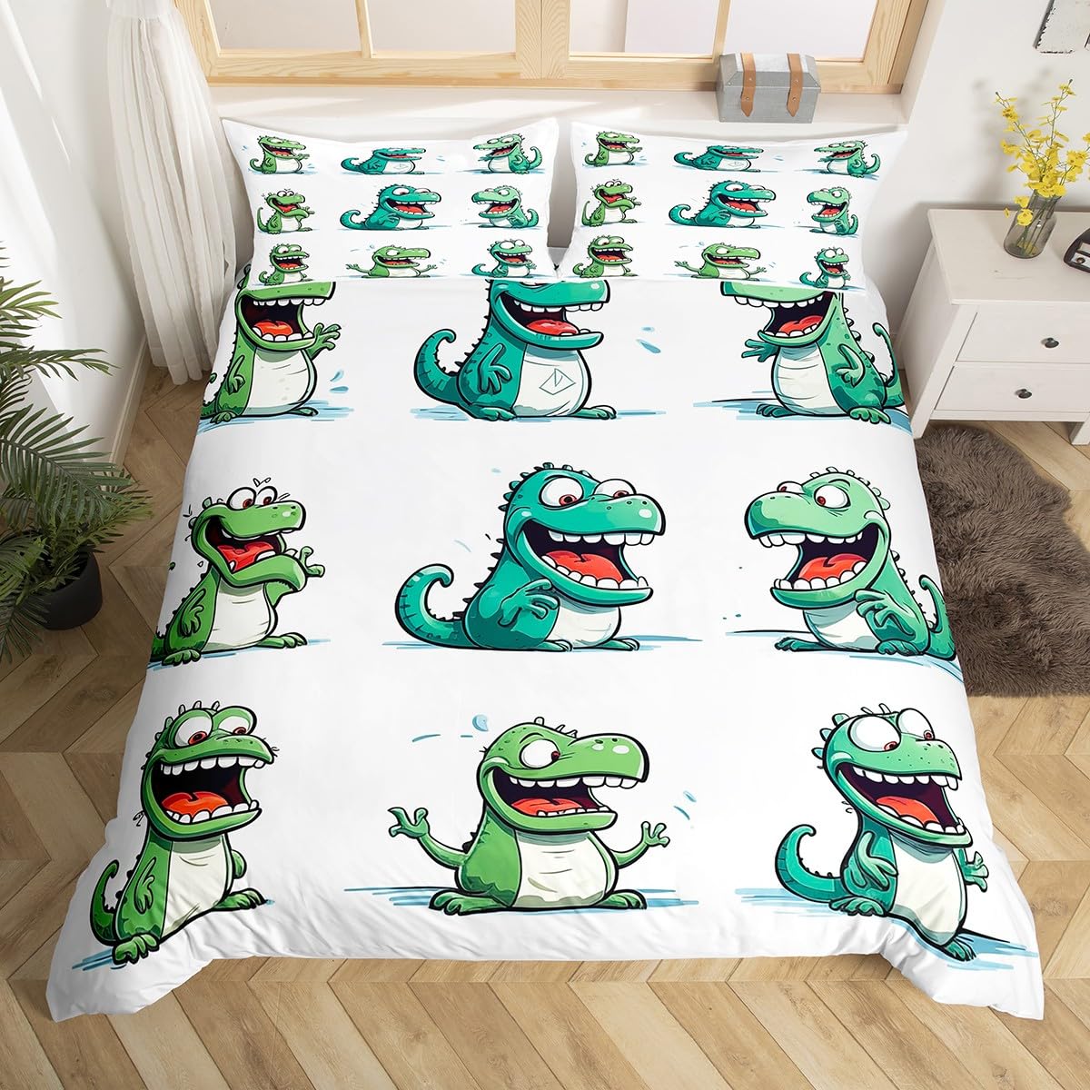

Динозавр Підодіяльник Хлопчики Дівчата Милий мультфільм Дикий Дино Комплект постільної білизни для дітей Тварини джунглів Підодіяльник Каваї Підодіяльник EU Single(135x200cm)