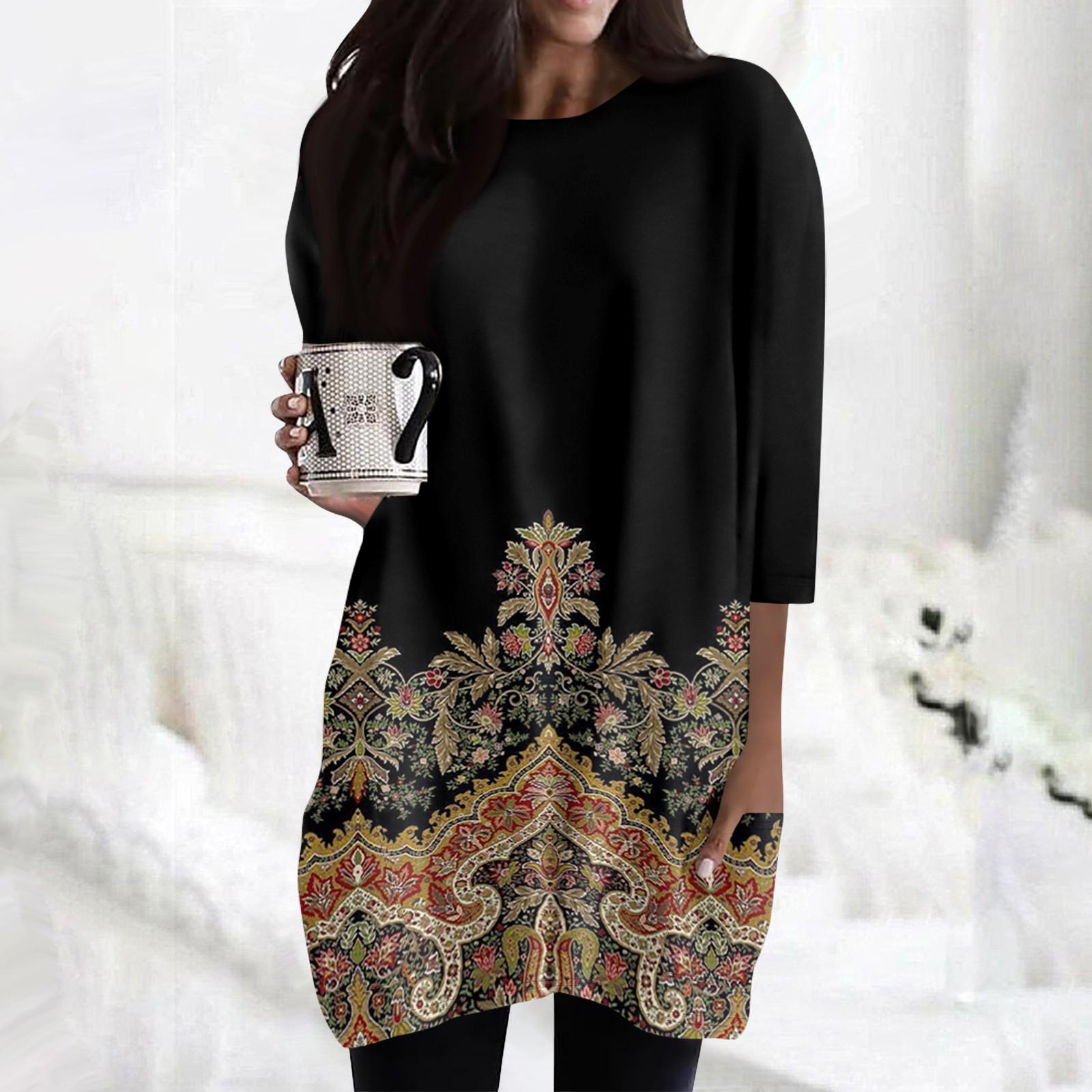 

Женские повседневные рубашки с рукавами 3/4, модные туники с принтом, топы с карманами XXXL коричневый