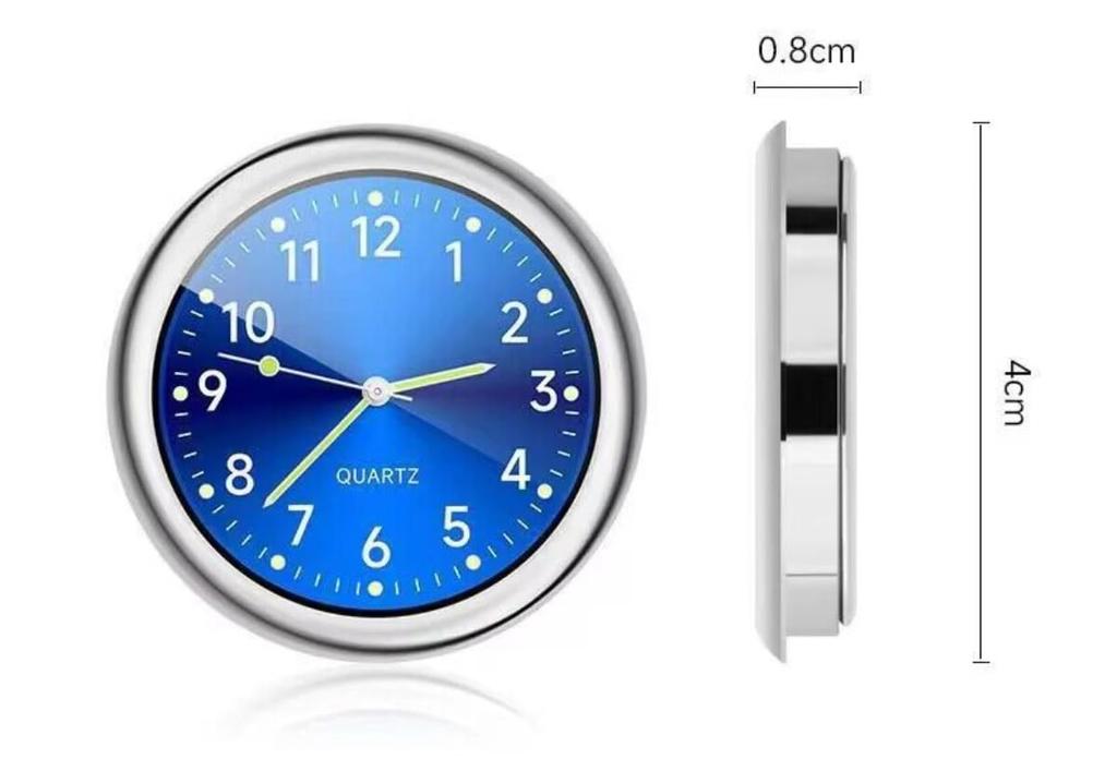 Car Watch Analog Fluorescent Small Thin Easy Install Durable Glass Car Decor Vent Dashboard Clip Adhesive (Blue)