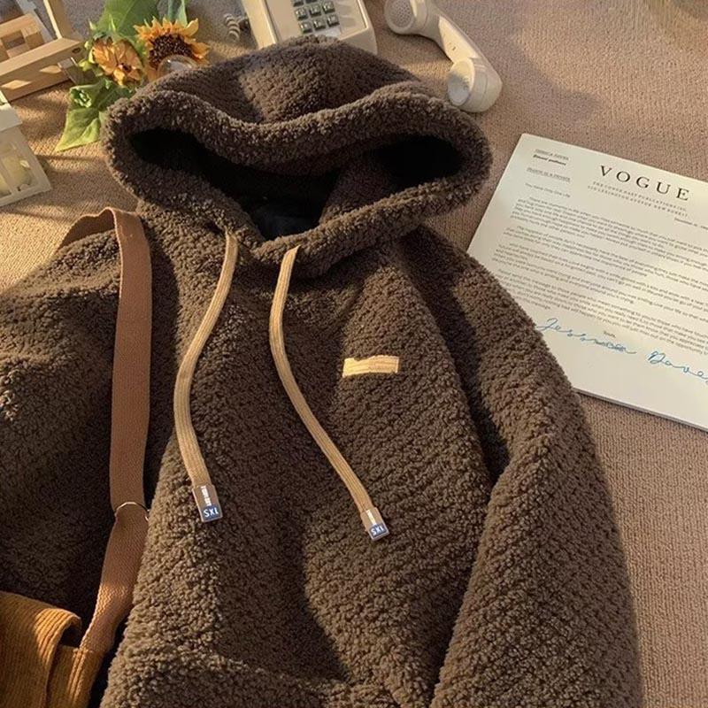 

Світшот для жінок Бавовняний Плюшевий Вільний Оверсайз Флісовий Потовщений Зручний З капюшоном Повсякденний Пуловер Топ Світшот M дубильна кора