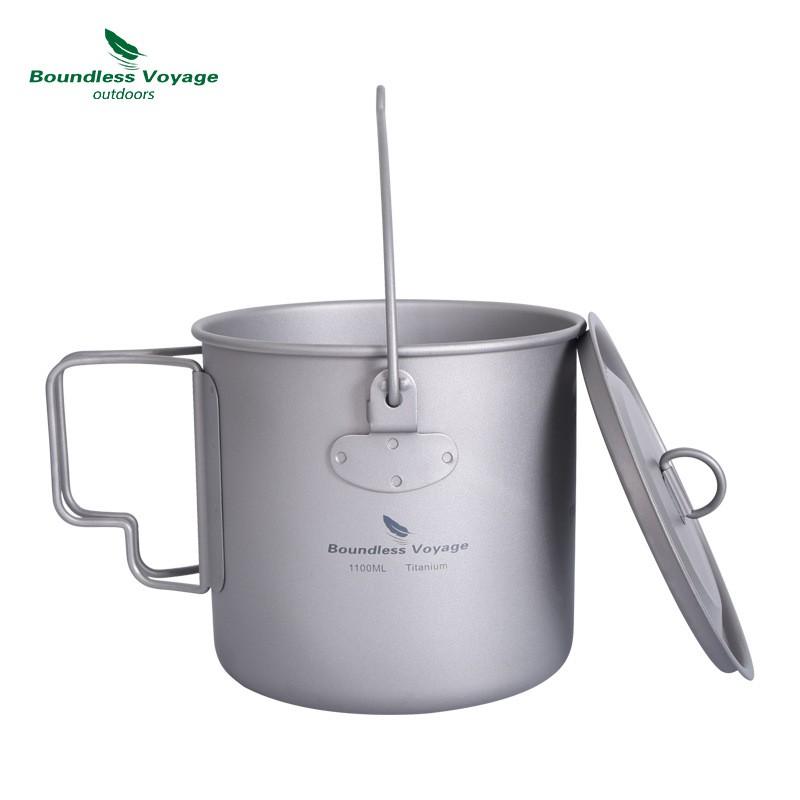 Titanium Travel Mug With Foldable Handle Carabiner Loop 1100ml Insulated Coffee Cup Camping Hiking Outdoor Use