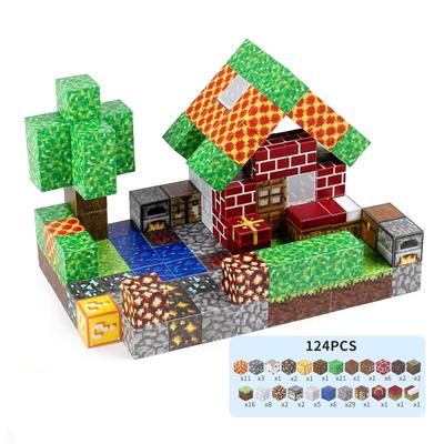 Vexolite Magnetiska Byggklossar 3D Pedagogisk Leksak för Grundskolan Födelsedag Förskolan Inträde Avslutning Jul Skogsblock, Minecraft-Stil